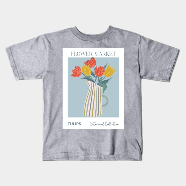 Trendy botanical print with bunch of tulips Kids T-Shirt by DanielK